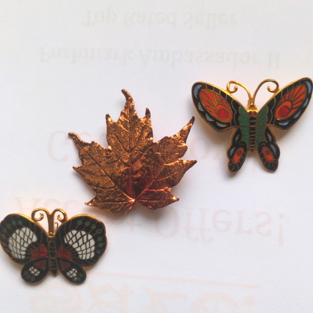 3 Brooch Set, New , Multi Color, Gold Accents, Dainty, Feminine, Enamel, Macy's